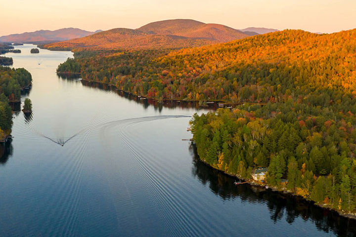 lake mountains and sunset