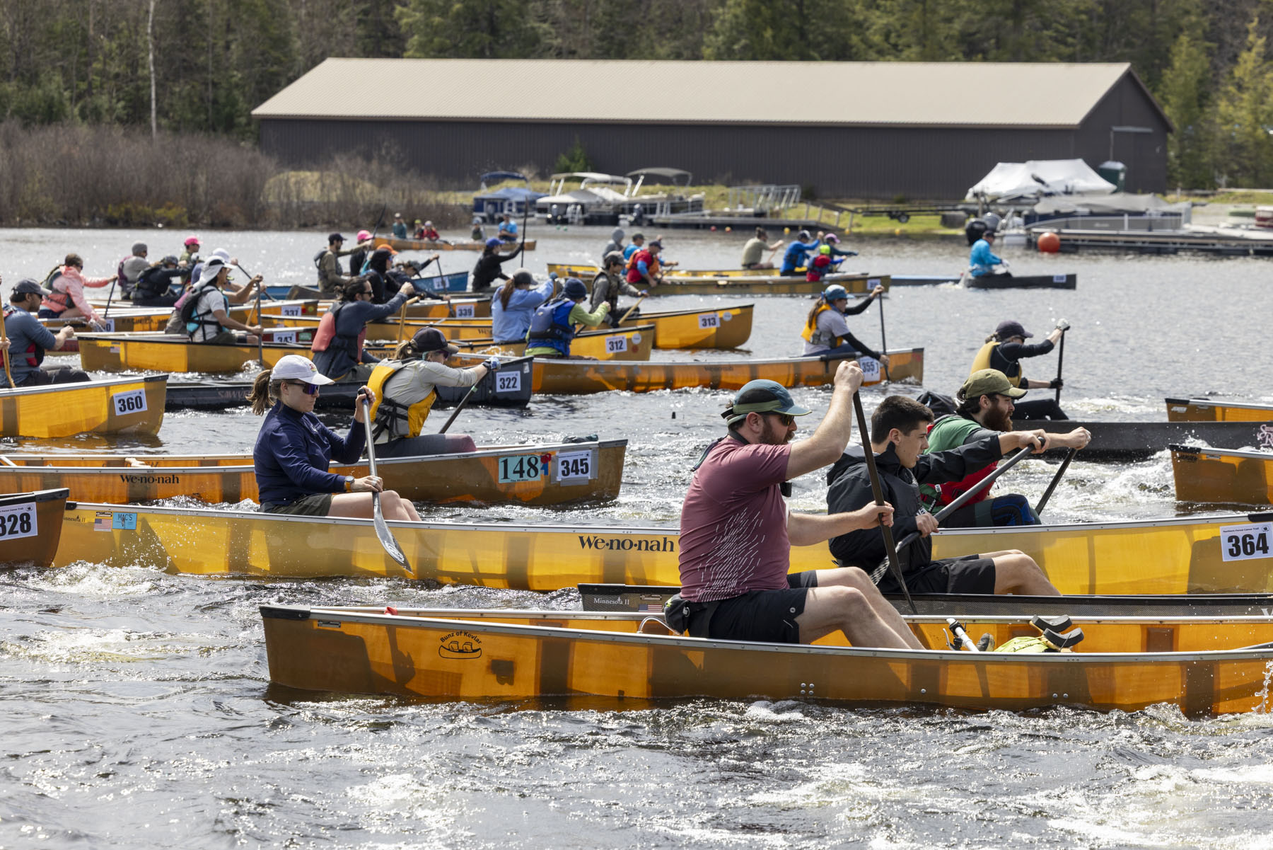 Paddlers start the 2026 'Round the Mountain race in Saranac Lake. 